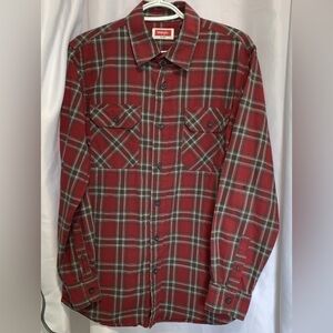 Wrangler Western Cotton Shirt Men’s Small Red Brown Cream Plaid Pencil Pocket